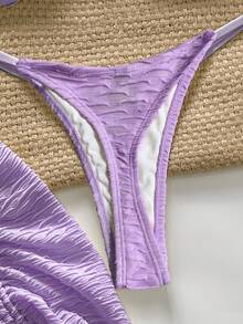 Swim Chiccia Conjunto de bikini sexy de 3 piezas con textura y diseño de estrella de mar sin tirantes - Púrpura malva - Ver 5