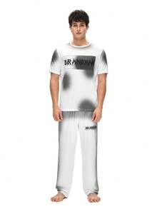 Rest Era Men's Casual Pajama Set With Zebra Print Short Sleeve T-Shirt And Long Pants - White - View 3