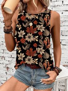 EMERY ROSE Camiseta de tirantes con estampado floral vintage, adecuada para vacaciones, talla grande - Multicolor - Ver 1