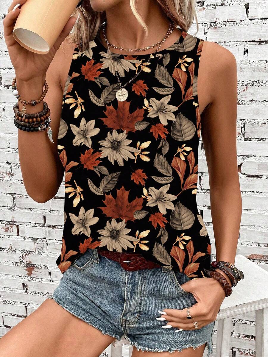 EMERY ROSE Camiseta de tirantes con estampado floral vintage, adecuada para vacaciones, talla grande - Multicolor - Ver 1