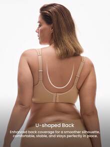 LUVLETTE Plus Woman Lingerie Full Coverage Support&Breathable Underwire Sexy Unlined Nude Mesh No-Show Seamless Invisible Minimizer Bra - Apricot - View 3