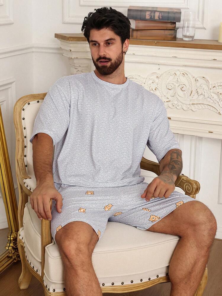 Men's Summer Short Sleeve Matching Shorts Pajama Set