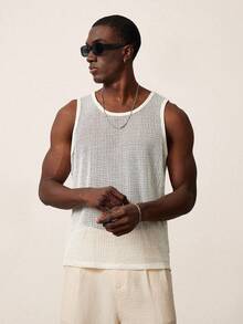 STYNVO Men's Sleeveless Tank Top, Perforated Jacquard Fabric, Soft & Comfortable, Stretchy Material, Slim Fit Men Mesh Top Men's Sleeveless Tops Knit Tank Top Men - Apricot - View 5