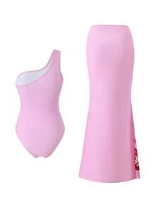 Swim Oasis 2 piezas Traje de baño de una sola pieza con estampado de alta gama y pareo para mujer, verano - Multicolor - Ver 2