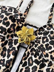 SHEIN Tween Girl Metallic Flower Bikini 2-Piece Set, Summer Beach Hawaii Vacation - Black - View 6