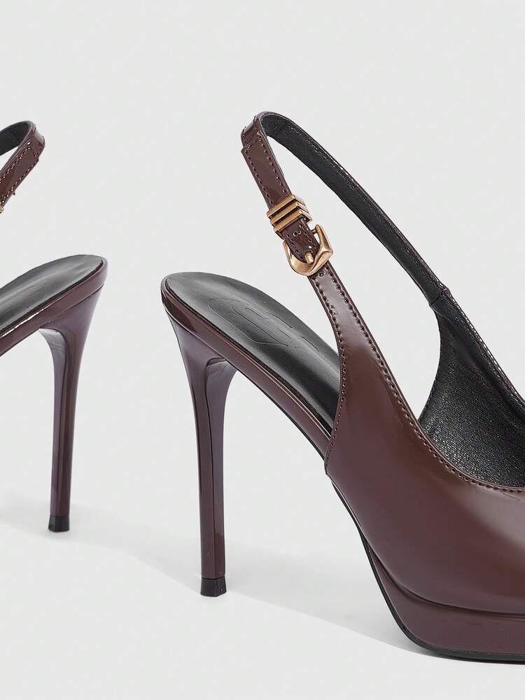 CUCCOO SZL Small Size Women's Shoes Buckle Adjustable Women's Brown High Heels High Platform Wine Glass Heel Pointed 10.5CM Elegant Stiletto Shoes Mirror PU Material Brown High Heels Sexy Versatile Fashion Suitable For Daily/Party/Valentine's Day Dating/Wedding Banquet/Festival/Office Dress Shoes Women's Shoes Spring Shoes