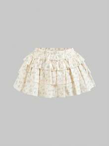 Sweetness Women's Vintage Ditsy Floral Ruffled Hem Low Waist Mini Skirt, Textured Fabric For Vacation - White - View 1
