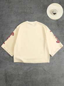 ROMWE MEN Men's Casual Loose Eye & Letter Print T-Shirt, 3/4 Sleeve - Apricot - View 3