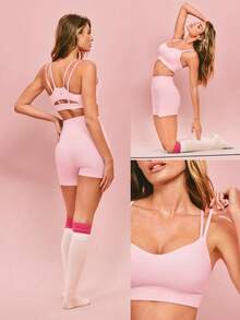 GLOWMODE FeatherFit™ Bra Olahraga Leher Berbentuk Hati dengan Tali Ganda, Cocok untuk Yoga, Pilates, dan Aktivitas Harian di Musim Gugur dan Musim Dingin - Baby Pink - View 7