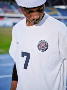 EVRINFINITE 男士休闲时尚街头标语印花落肩宽松透气短袖T恤，夏季，夏季足球服 - 白色 - 查看 4