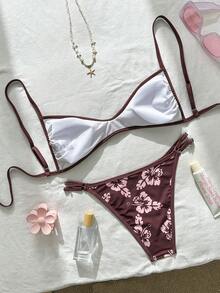 Swim Mod 女士随机印花露背性感比基尼套装，适合海滩度假 - 彩色 - 查看 2