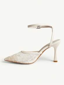 CUCCOO CHICEST Tacones altos de malla con punta puntiaguda y correa trasera, adecuados para el uso en la oficina en otoño/invierno - Beis - Ver 4