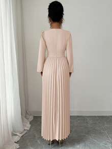 Elenzga Đầm xếp ly thanh lịch, thích hợp cho mùa tựu trường, sinh nhật, đám cưới. - Màu Khaki - Xem 2