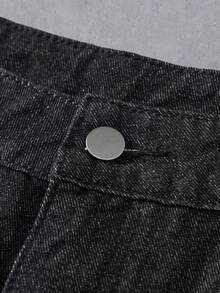 Manfinity Denimwave Men's Floral Embroidery Pattern Casual Versatile Daily Wear Denim Wide Leg Pants - Black - View 6