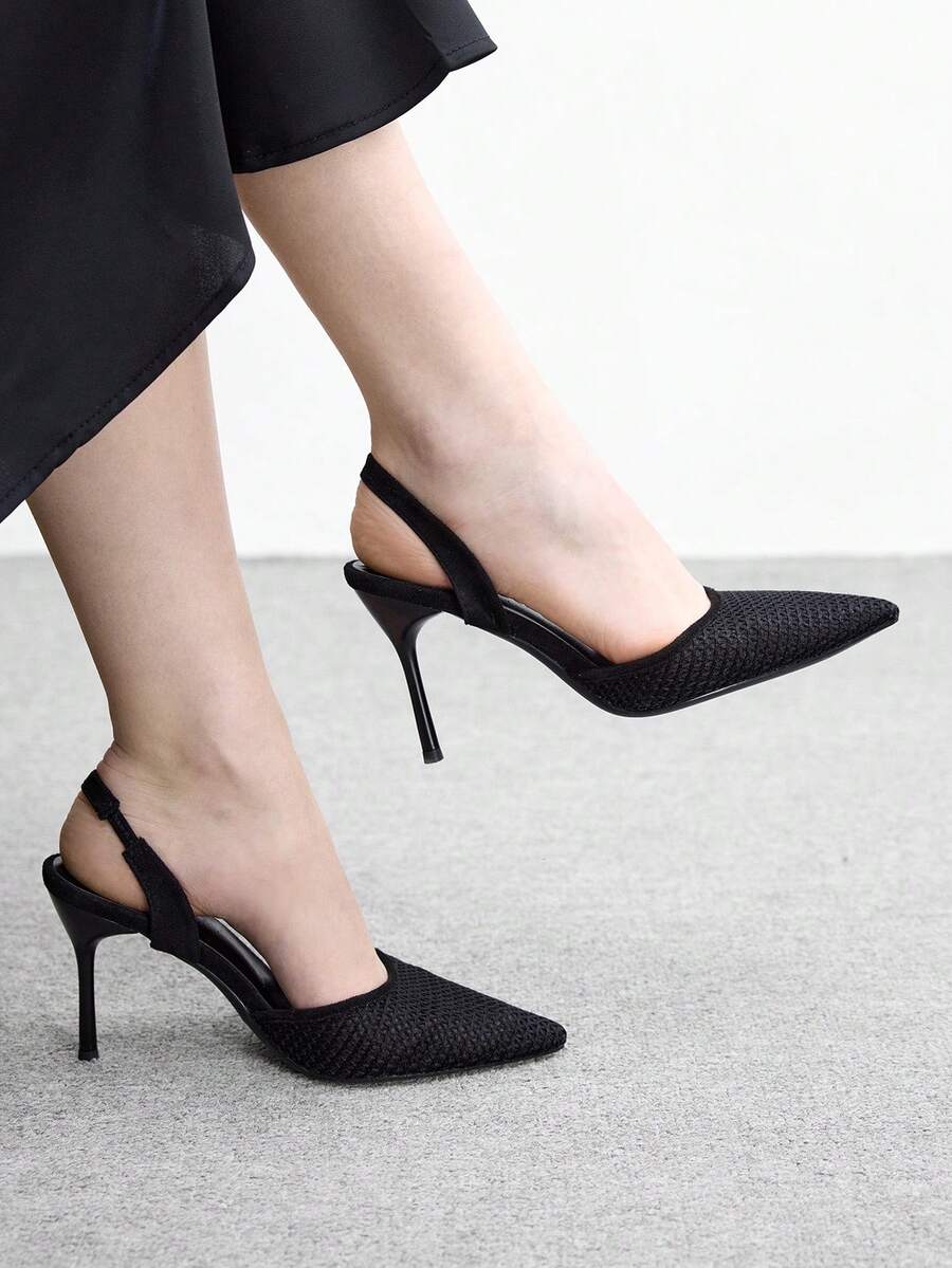 CUCCOO BIZCHIC Black Pointed Toe Mesh Lace-Up High Heel Shoes For Women - Black - View 1