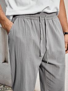 Mercer Haus Men's Breathable Thin Linen Loose Casual Sports Pants, Suitable For Beach, Spring/Summer , Suitable For Summer Tropical Holiday Vacation In Hawaii. - Light Grey - View 7