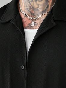 SLATEMANN 男士纯色纹理短袖休闲衬衫，夏季 - 黑色 - 查看 3