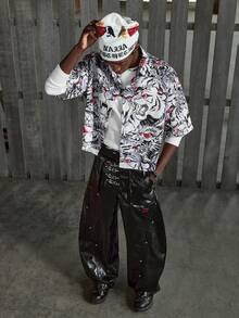 NEON BLANC Men's Summer Fashion Tiger Print Button-Front Short Sleeve Shirt - Red - View 2