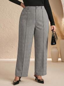 Chikora Plus Size Casual Commuter Plaid High-Waist Suit Pants - Black and White - View 4