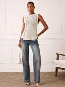 Lilora Chaleco sin mangas elegante de punto para mujer - Blanco - Ver 3