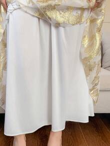 DAZY Women's Elegant Floral & Striped Patchwork V-Neck Flare Sleeve Mid-Length Dress, Spring/Summer Wedding Guest Dress Sundress - White - View 8