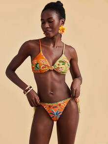 Travachic Women's Summer Beach Floral Print Twist Front Sexy Bikini Set - Multicolor - View 3