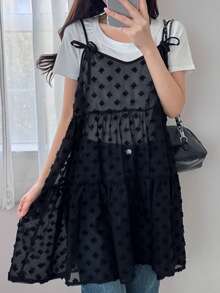 FRIFUL Maiou casual pentru femei, cu imprimeu de papion, în carouri și bretele, stil patchwork, toamnă - Negru - Vizualizare 4