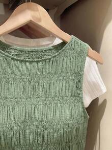 SHEIN Frenchy 大码纯色极简无袖背心 - 綠色 - 查看 2