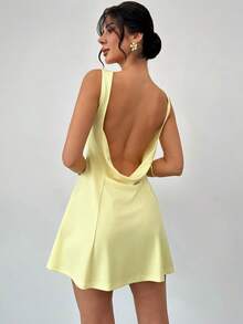 Firerie 女士优雅春夏新款简约露背短裙，适合日常通勤穿着 - 淡黃色 - 查看 3