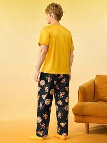 Conjunto de pijama para hombres con estampado de hamburguesa y papas fritas - Multicolor - Ver 2