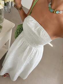 Livesso Abito midi senza maniche con design in pizzo jacquard bianco, stile casual da spiaggia per primavera ed estate, adatto per festival musicali, San Valentino, abiti da cerimonia - Bianco - Visualizzare 3