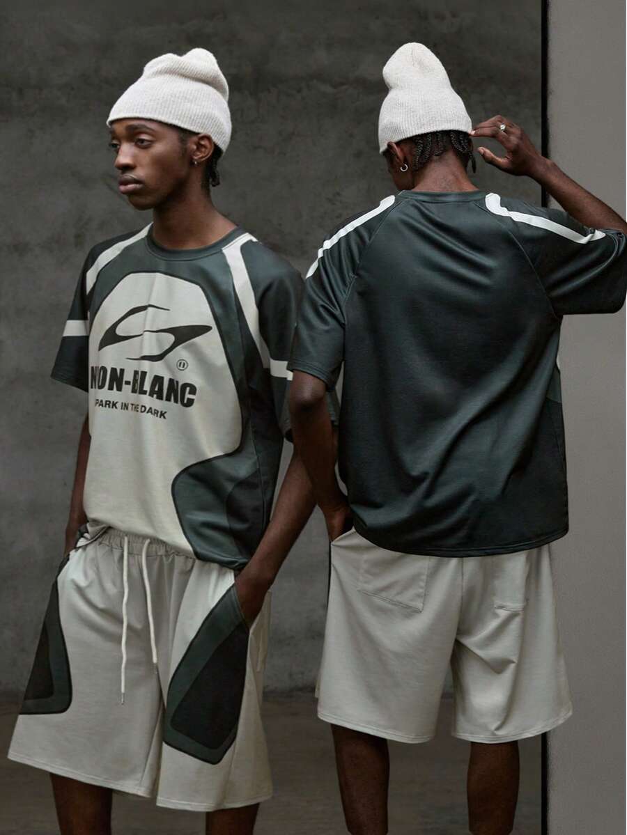 NEON BLANC Men's Summer Casual Short Sleeve T-Shirt Set, Digital Print In Black & Gray