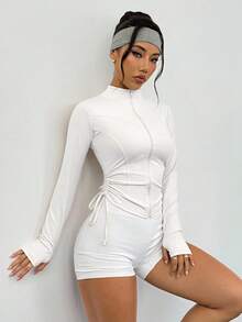 DAZY Women's Fitted Cinched Waist High Collar Sports Jacket - White - View 4