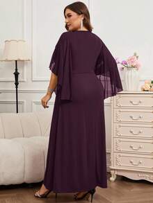 Reflora Plus Size Elegant Party Solid Color Twist Waist Dress - Purple - View 2