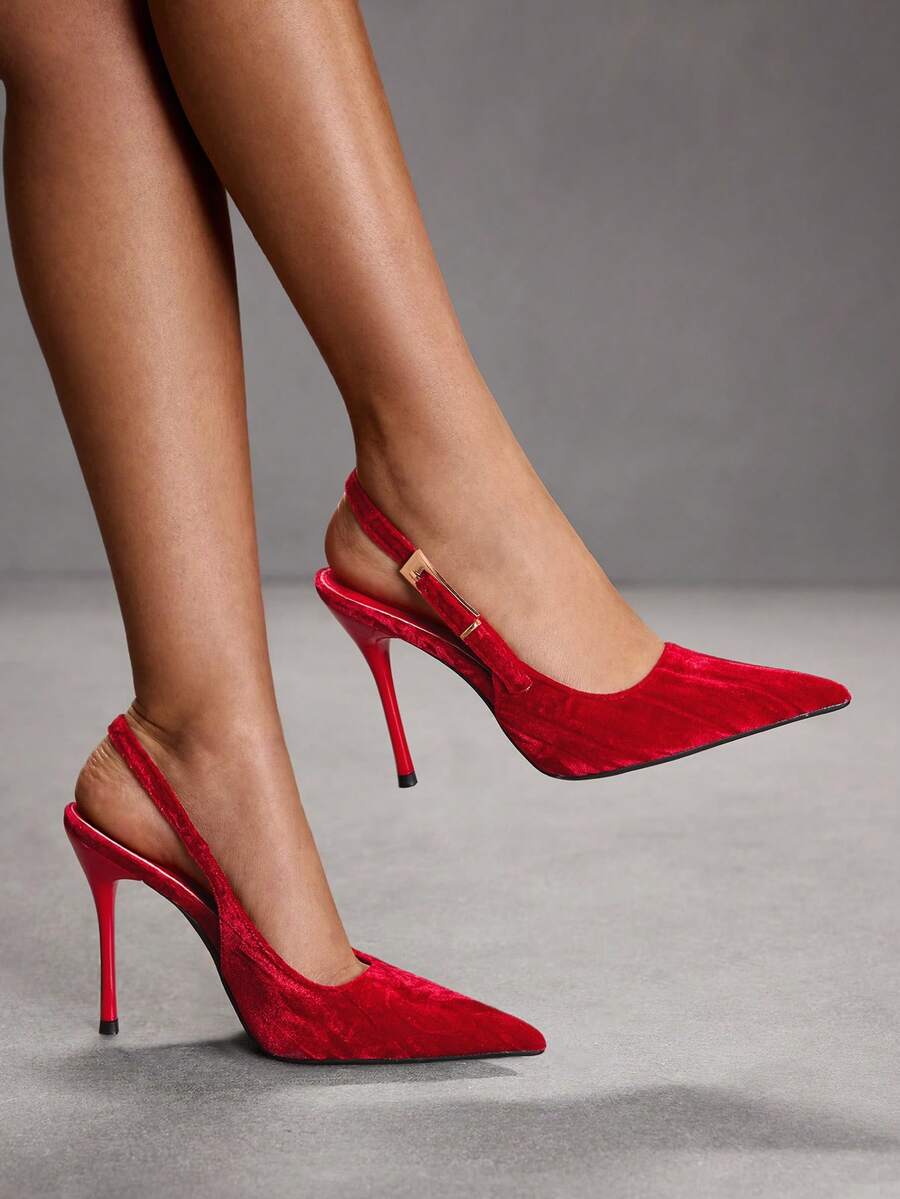 CUCCOO SZL Giày cao gót mũi nhọn thanh lịch dành cho nữ, thích hợp làm quà Giáng sinh. - Màu đỏ - Xem 1