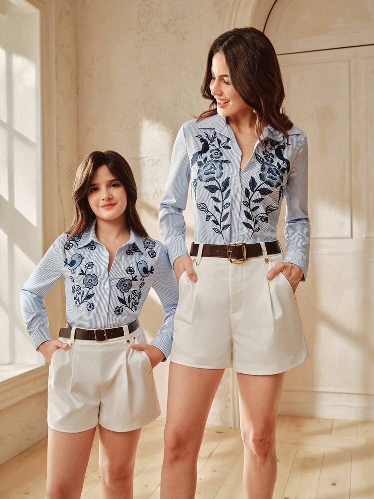 Girls' Casual Versatile White Shorts With Belt, Spring/Summer
