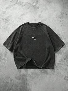 ROMWE MEN Essentials Áo thun nam tay ngắn dáng rộng, phối nhiều mảnh vải, kiểu dáng rách rưới - màu đen - Xem 1