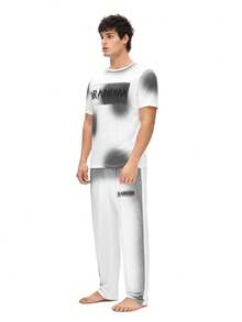 Rest Era Men's Casual Pajama Set With Zebra Print Short Sleeve T-Shirt And Long Pants - White - View 5