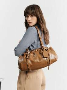 SHECARRY Bolso de hombro minimalista y versátil de color marrón con estilo retro - Marrón - Ver 1