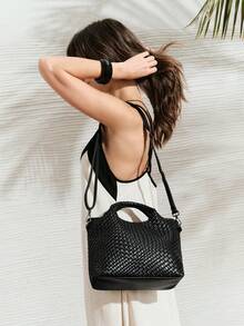 SHECARRY 黑色编织手提包 - 黑色 - 查看 8