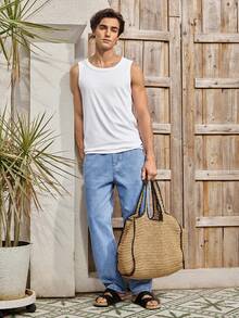 成熟休闲男士时尚罗纹纹理修身弹力汗衫背心 - 白色 - 查看 7