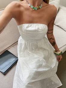Livesso Abito midi senza maniche con design in pizzo jacquard bianco, stile casual da spiaggia per primavera ed estate, adatto per festival musicali, San Valentino, abiti da cerimonia - Bianco - Visualizzare 6