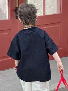 Dazy Kids 男童宽松休闲牛仔T恤，星形图案，夏季 - 深色水洗藍 - 查看 2