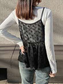 DAZY Teen Girl Plain Embossed Casual Fashion Camisole - Black - View 5