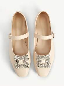 CUCCOO CHICEST Zapatos retro para mujer, nueva llegada de otoño, elegantes mocasines franceses con hebilla cuadrada de diamante de imitación - Albaricoque - Ver 1