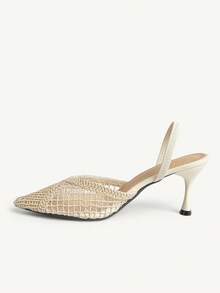 CUCCOO CHICEST Women's Fashionable Elegant Hollow-Out Pointed Toe Pumps, Summer - Apricot - View 5