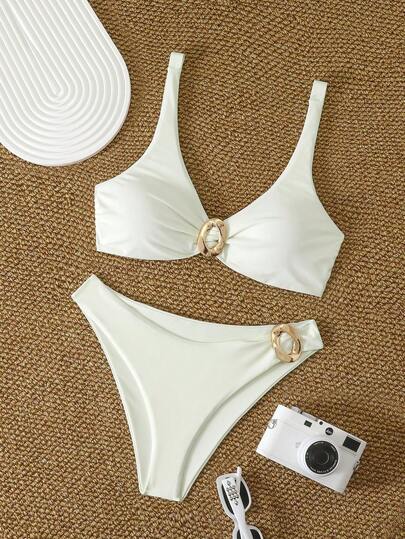 Swim Chiccia 2026 New Spring/Summer 2 Pieces Women Metal Accent Swimsuit & Shorts Beach Vacation Sexy Swimwear Set