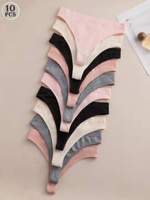 10pcs/Set Comfortable Seamless Thong Panties For Daily Wear - Multicolor - View 1