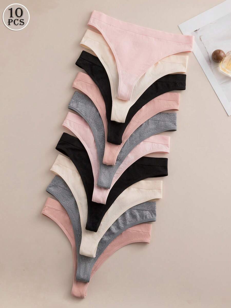 10pcs/Set Comfortable Seamless Thong Panties For Daily Wear - Multicolor - View 1