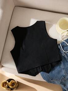 Elladie kids Áo gile ngắn tay cổ chữ V không tay, đa năng cho bé gái tuổi teen mùa xuân/hè, phù hợp để mặc đi làm hàng ngày, dễ phối với quần jeans. - màu đen - Xem 3